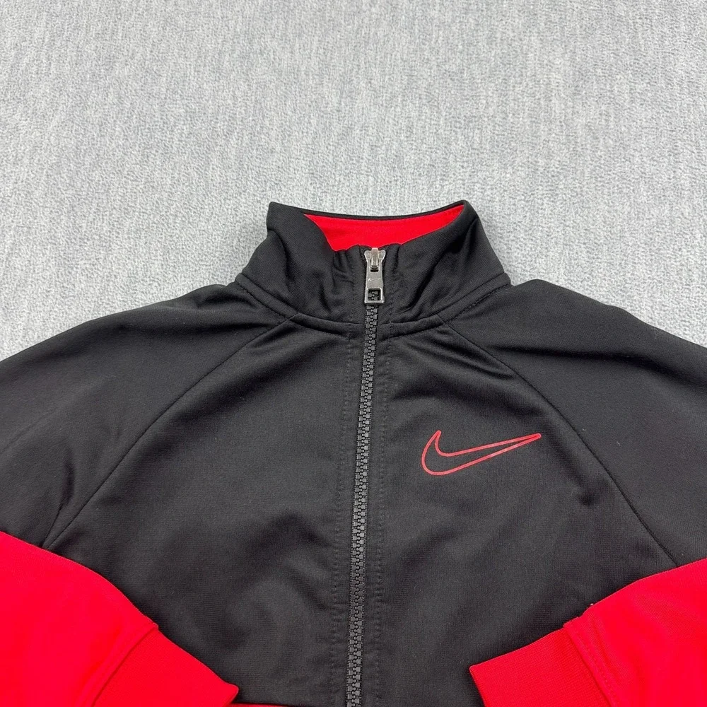 Nike Jacket Kids 4 XS‎ Red Black Full Zip Track Swoosh Logo Outdoor Active